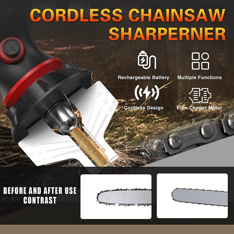 Chainsaw Sharpener ไร้สายไฟฟ้ามือถือ Chainsaw Sharpening Kit,54Pcs Sharpening ล้อ,มุมสิ่งที่แนบมา