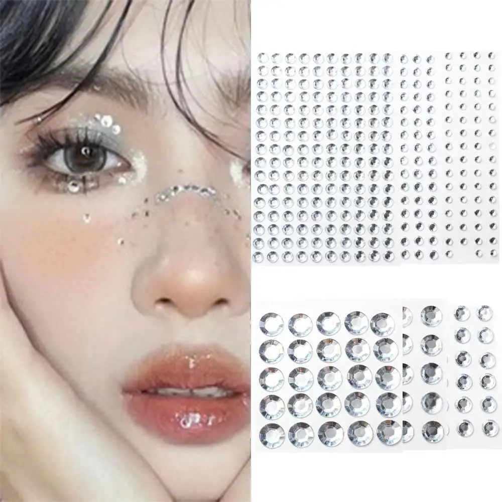 Shiny Face Rhinestone Crystal Stickers 3-12MM Fashion 3D Diamond Gems Decals Self Adhesive Flatback Eyebrow Eyeshadow Stickers