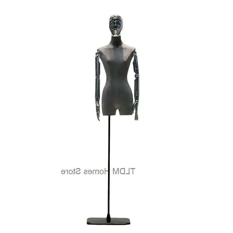 

Korean Female Suede Model Upper Body Mannequin Model Electroplated Arms Clothing Store Window Wedding Dress Display Stand P