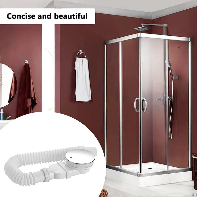 

Low Profile Shower Drain Chrome Plated ABS Shower Tray Siphon Slim Odor Prevention Drain Trap Side Drain