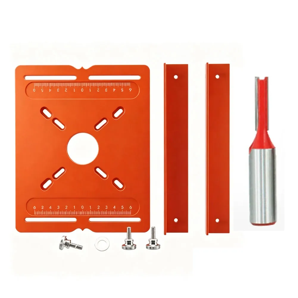 Orange Aluminum Router Guide Dual‑Scale Marking Woodworking Fence Anti‑Slip Routing Fixture For Trimming Grooving Work