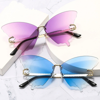 New European and American Trendy Rimless Butterfly Sunglasses for Women, Fashionable Vacation Travel Colorful Glasses