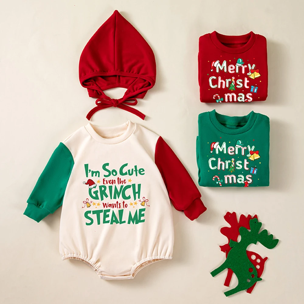 

Printing Letter Lightfleece Long Sleeve Romper Clothing 2PCS Hat+Bodysuit Christmas Party Jumpsuit Set 0-1y Toddler Clothes Autu