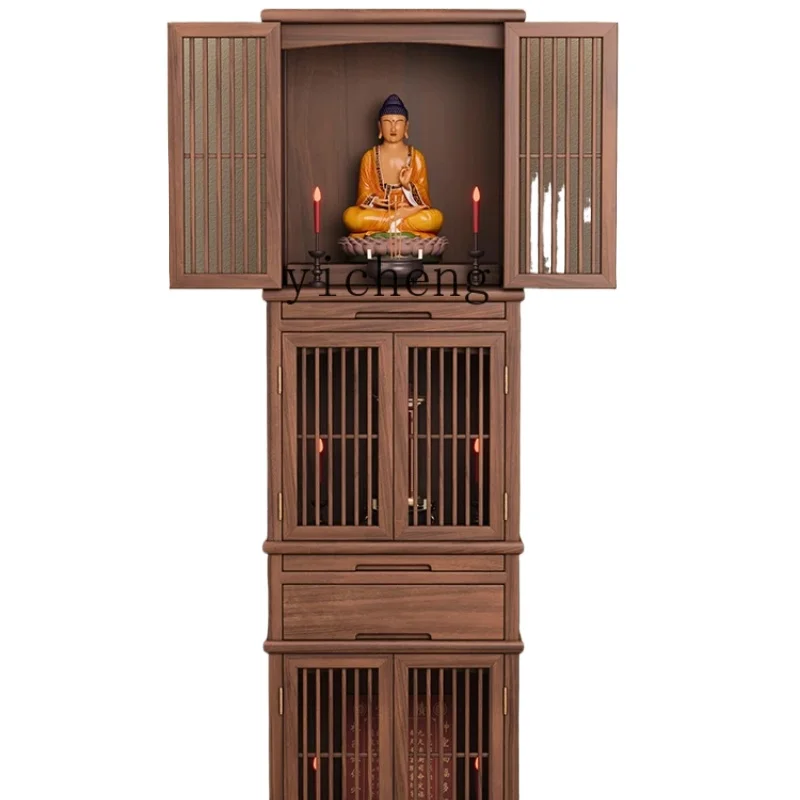 ZF Buddha Niche Altar Cabinet 3-Layer Tape Door Household Small Chinese Style Clothes Closet Modern Buddha Cabinet