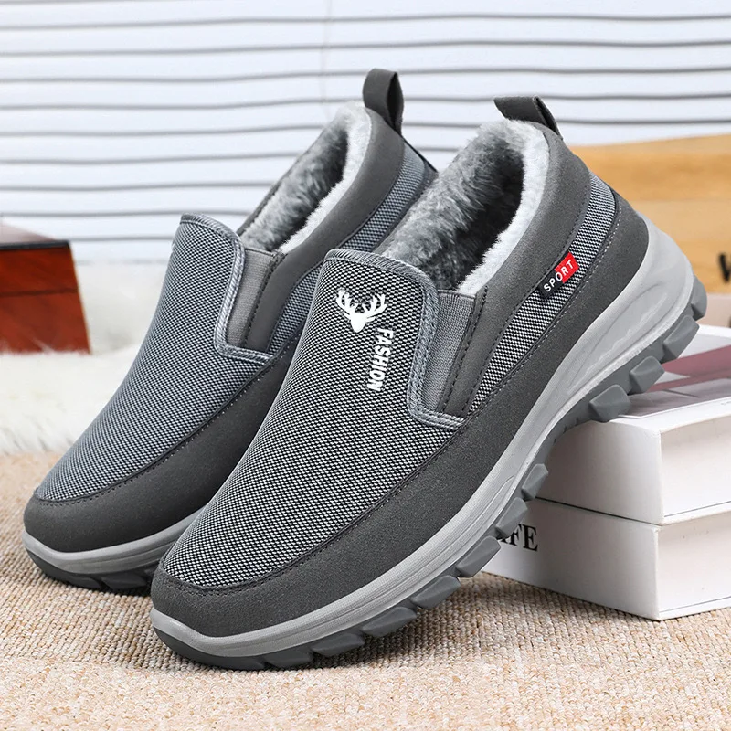 

Men Tennis Shoes Warm Breathable Soft Bottom Non -Slip Casual Shoes Plus Velvet Comfort Slip-On Walking Winter Vulcanized Shoes