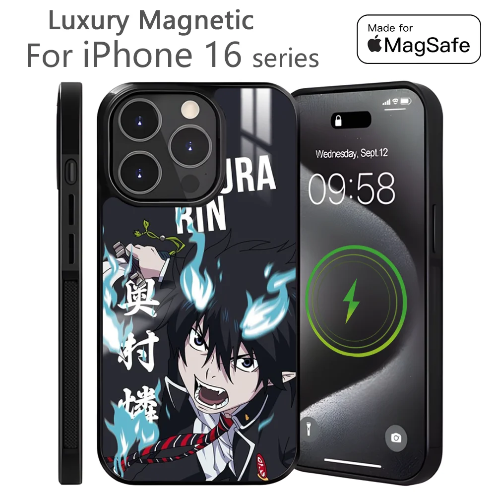 B-Blue E-Exorcist Anime Phone Case For iPhone 16 15 14 13 Pro Max Plus Mini Magnetic Magsafe Wireless Charging Cover