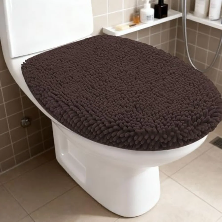 

Bathroom Toilet Lid Cover, Chenille Machine Washable Seat Covers, 17.5x15, Stays in Place Rubber Backing, Fits Most Round, Elon
