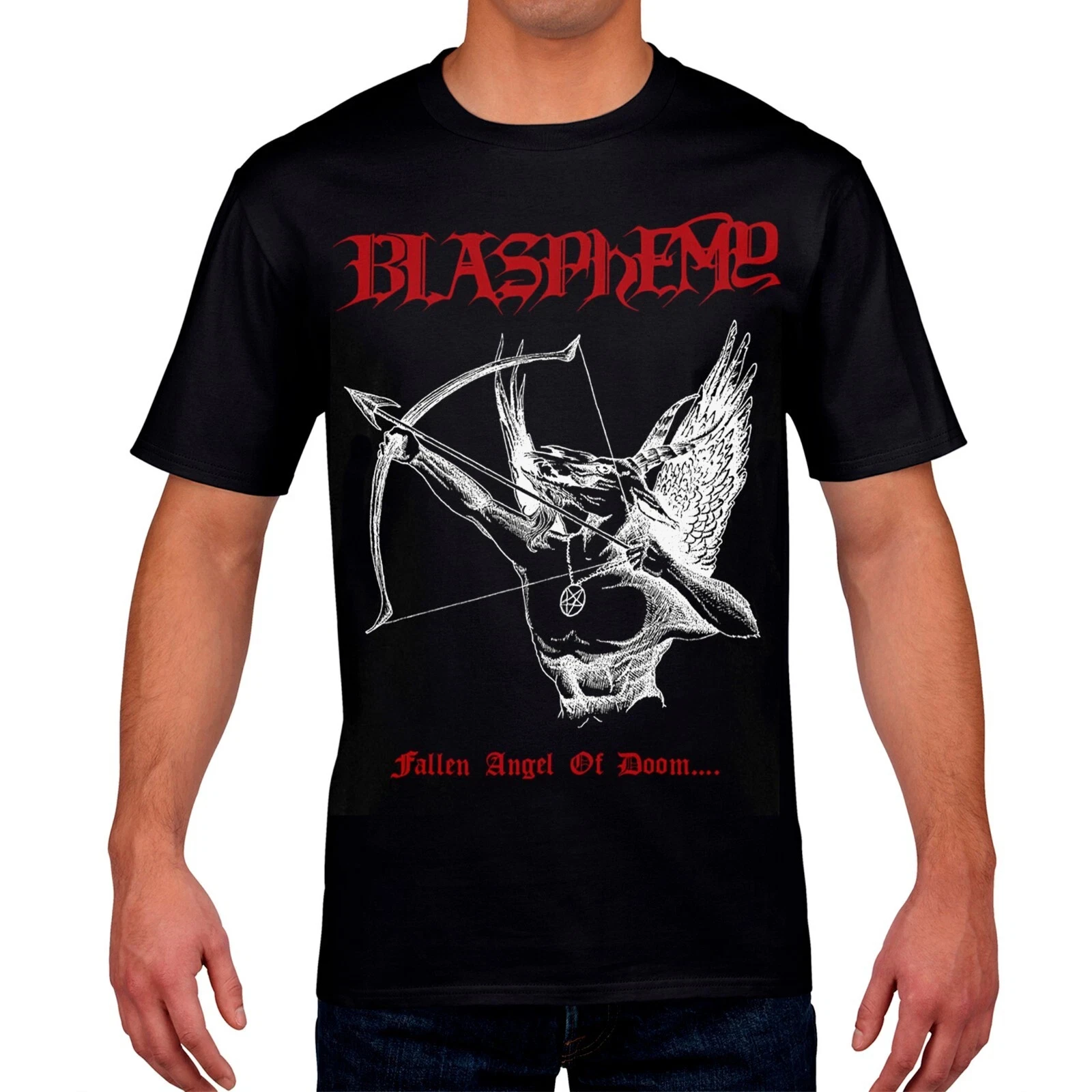 T-shirt Blasphemy Band 'Fallen Angel' (1990) avec motif imprimé commémoratif pour fans de War Metal, T-shirts pour hommes et femmes