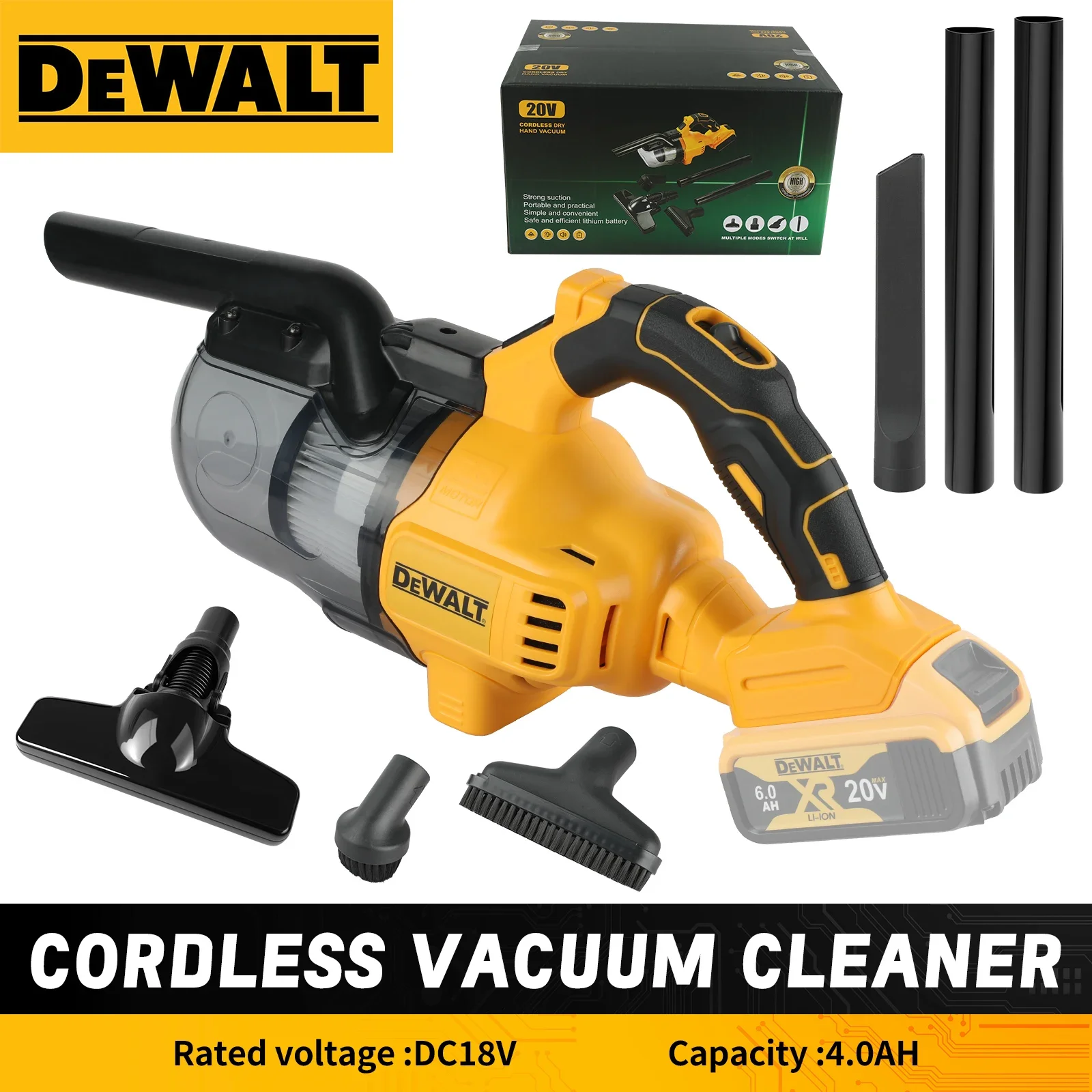 

DEWALT20V Cordless Vacuum Cleaner:DC18V Anti-slip Handle,LED Lighting,0.7LTank Capacity-Ideal for Home and Car Interior Cleaning