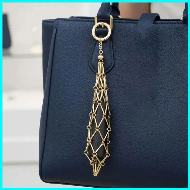 New Metal Net Pocket Lipstick Keychain Lip Balm Bag Keyring Holder Lipsticks Protective Cover Woman Gift