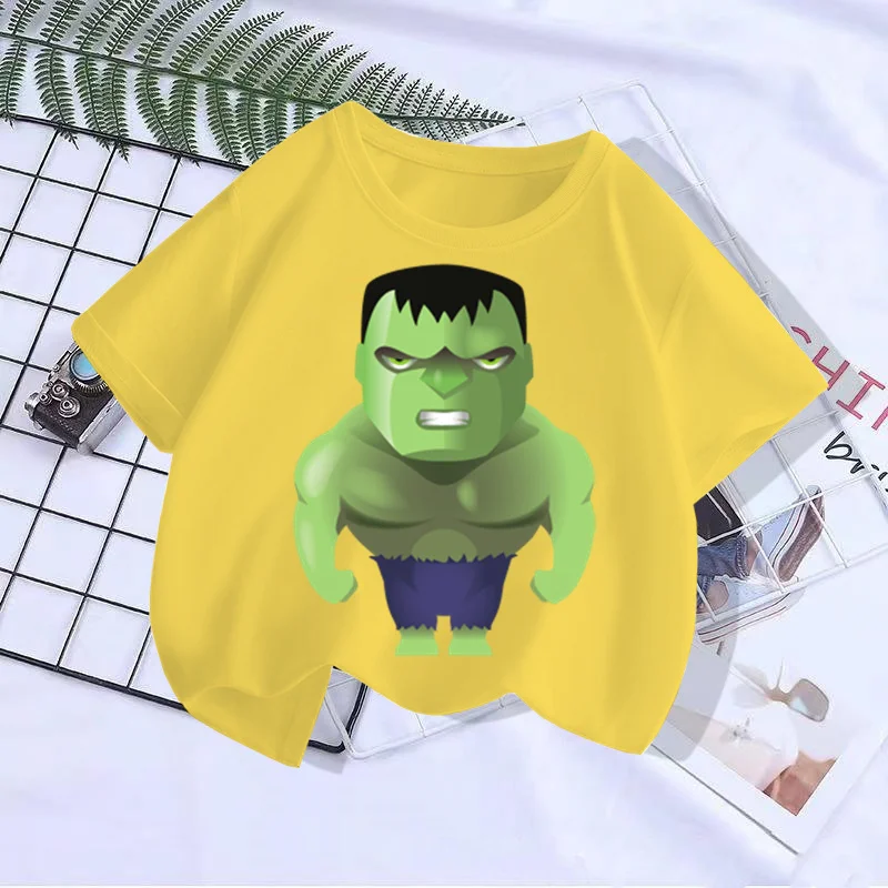 

Marvel Avengers cartoon printed children's T-shirt, boys' fashionable round neck short T-shirt, children's clothing baby top