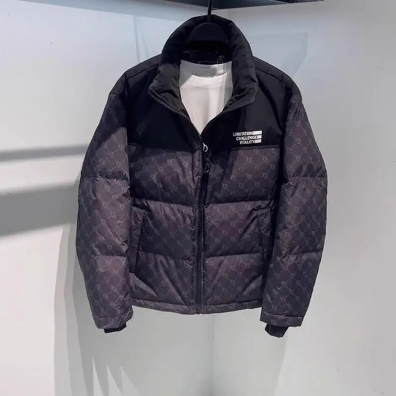 

Men's winter short thickened duck down jacket 2025 new splicing printing tooling wind
