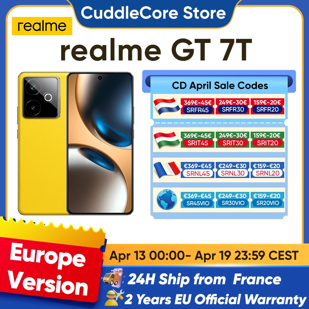 realme GT 7T Smartphone 5G Global Version MediaTek 8400-MAX 6.8'' 120Hz Display 7000mAh Titan Battery 120W Ultra Charge