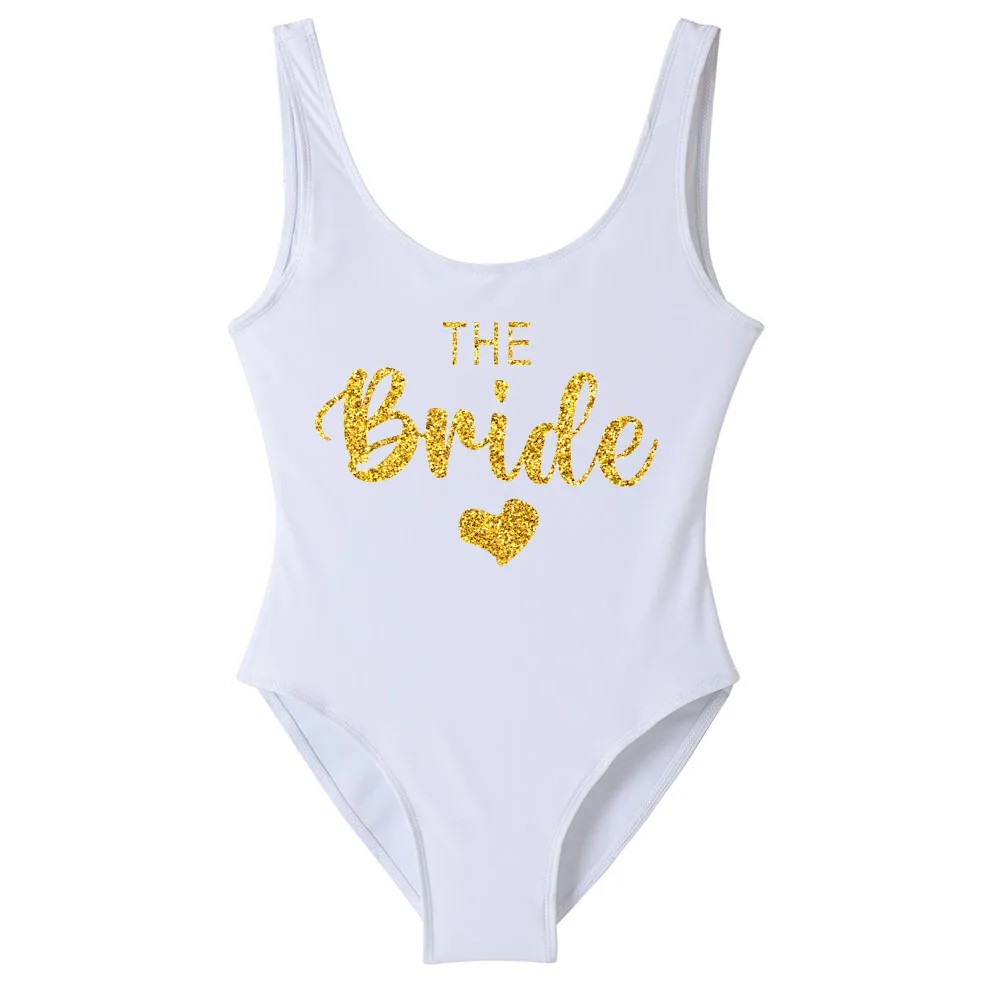 S-3XL Glitter Gold Team Bride Bikini Hot Pink Bridal Swimsuit One Piece Bathing Suits Bride Squad Bachelor Party Bride Swimwear