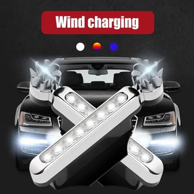 1-2szt LED Zasilane wiatrem samochodowe światła do jazdy dziennej Automatyczna lampa dekoracyjna z obrotowym wentylatorem Nie ma potrzeby zewnętrznego źródła zasilania Żarówka DRL — zdjęcie 3