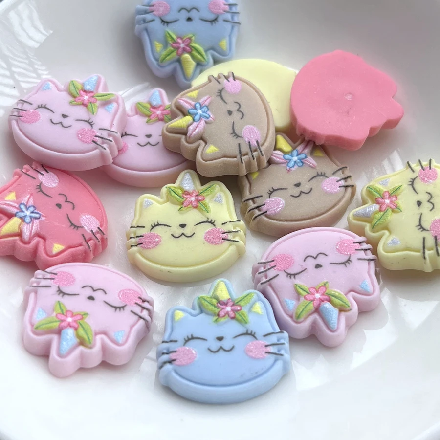 10pcs 21*20mm new cute cartoon animals Happy Kitten Flat back resin DIY jewelry hairpin resin craft decorative accessories