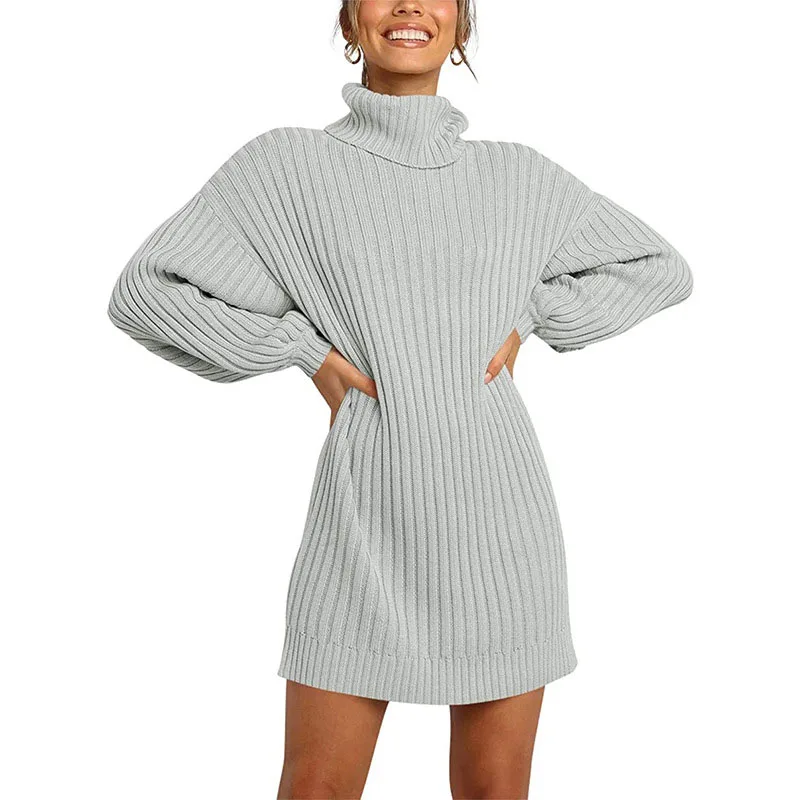 warm Turtleneck Sweater Dress Fall Winter Long Highneck Straight 2023 Women Oversize Sweater Dresses THICK Basic Knit Dresses