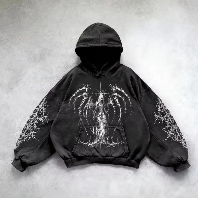 6xl Retro Gothic Evil Angel Print Hip Hop Hoodie for Men Y2k Punk Casual Loose Pullover Women Streetwear Sweatshirt Hoodies - view 4
