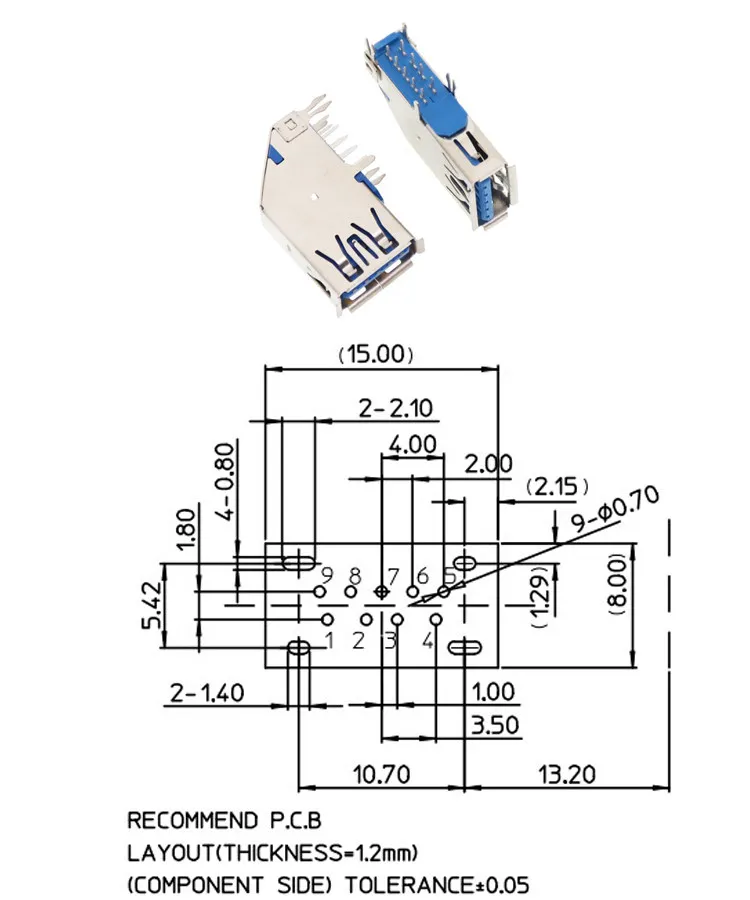 5PCS USB 3.0 Connector Set A-type Female Socket AF 90 Degree Side Plug 180 Degree B-port Data Printer
