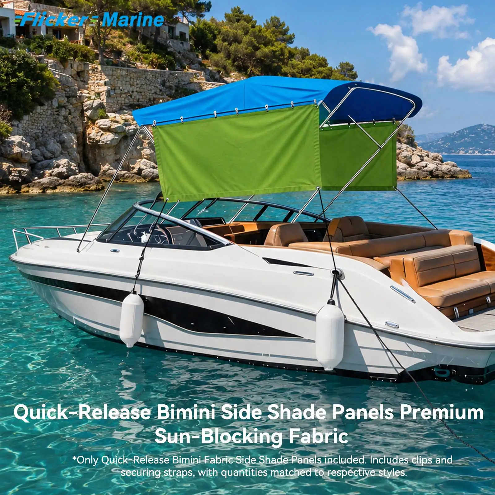Large Size Flicker Quick-Release Bimini Side Shade Panels, Premium Sun-Blocking Fabric