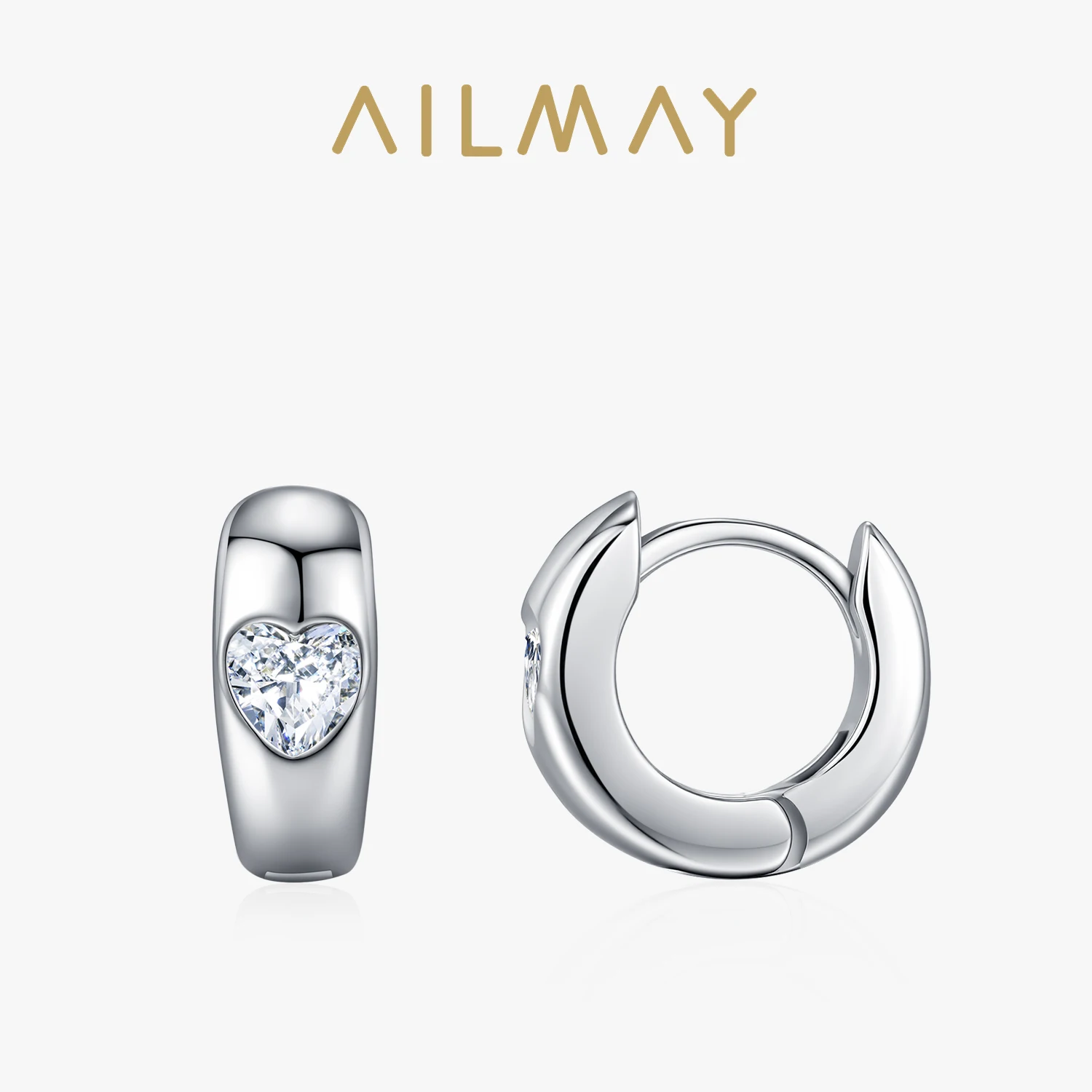 

Ailmay Vintage 925 Sterling Silver Heart Hoop Earrings For Women Shining Cubic Zirconia Party Wedding Jewelry Lovers Gift