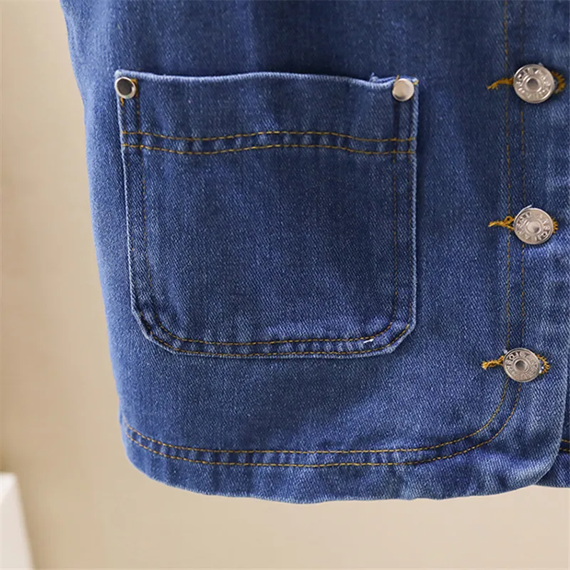 Vintage Blau V-ausschnitt Große Tasche Denim Weste Frauen Dünne Kurze Cowboy Weste Sommer Dünne Beiläufige Ärmellose Jeans Jacke Weibliche