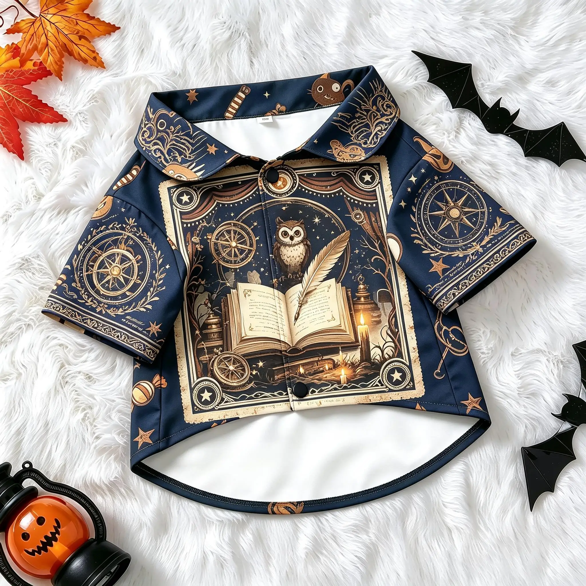 Pet Dog Shirt Green Stage Curtain Pumpkin Graphic Print Comfortable Button Up for Small Medium Dogs Halloween Theme Party Wear