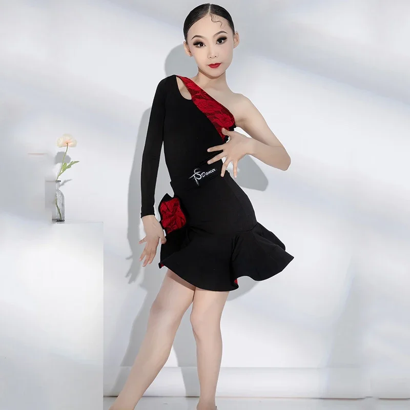 Skirts Suit Chacha Rumba Tango Latin Performance Dress Professional Latin Dance Costumes For Girls Single Sleeve Split