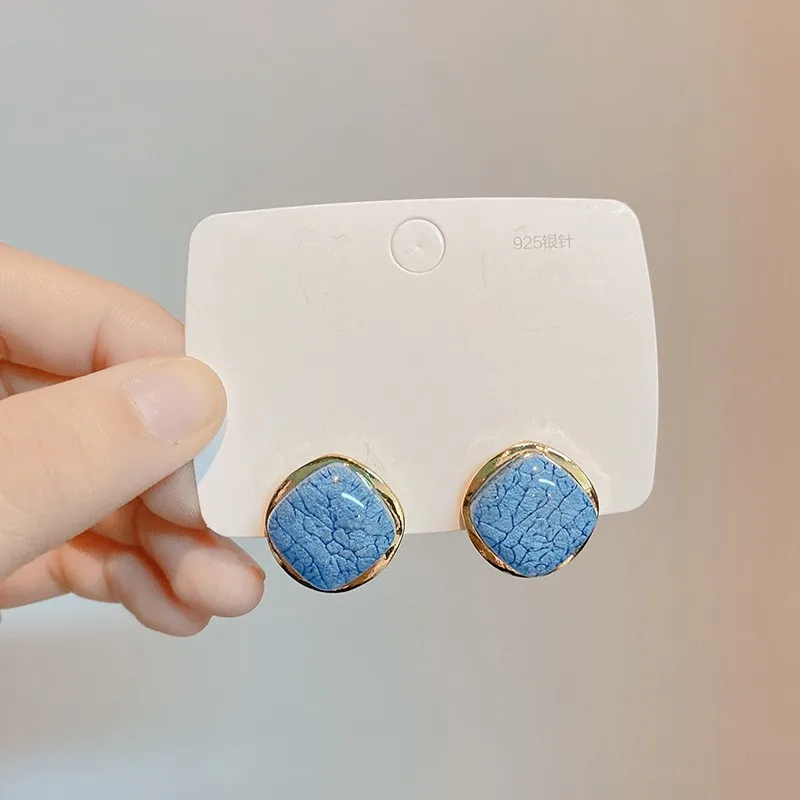 Temperament Ice Craved Square Marble Earrings For Women Lady Elegant French Texture Natural Stone Earrings Casual Party Jewelry