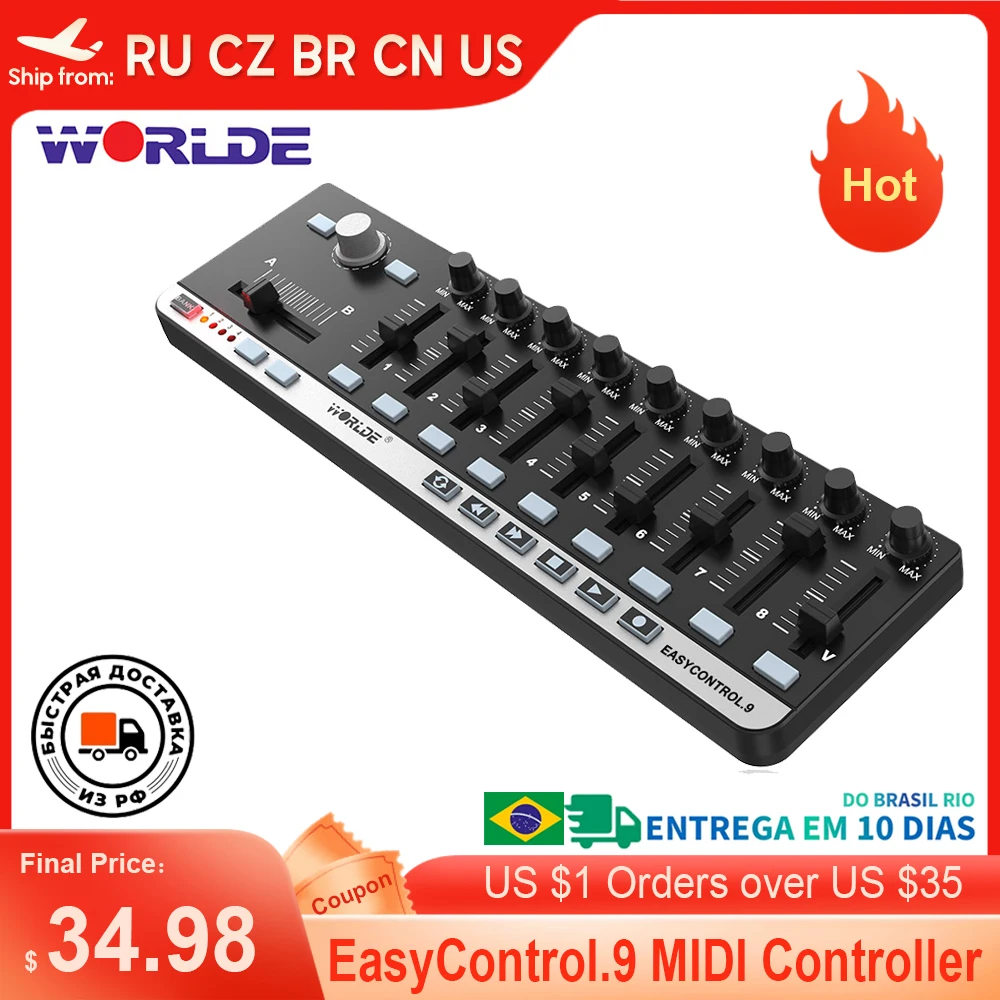 Worlde EasyControl.9 MIDI Controller Portable Mini USB 9 Slim-Line Control MIDI Keyboard Instruments Electronic Organ