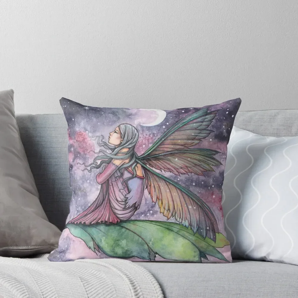 Drifting Away Fairy and Moon Fantasy Art by Molly Harrison Throw Pillow Anime Couch Cushions pillow