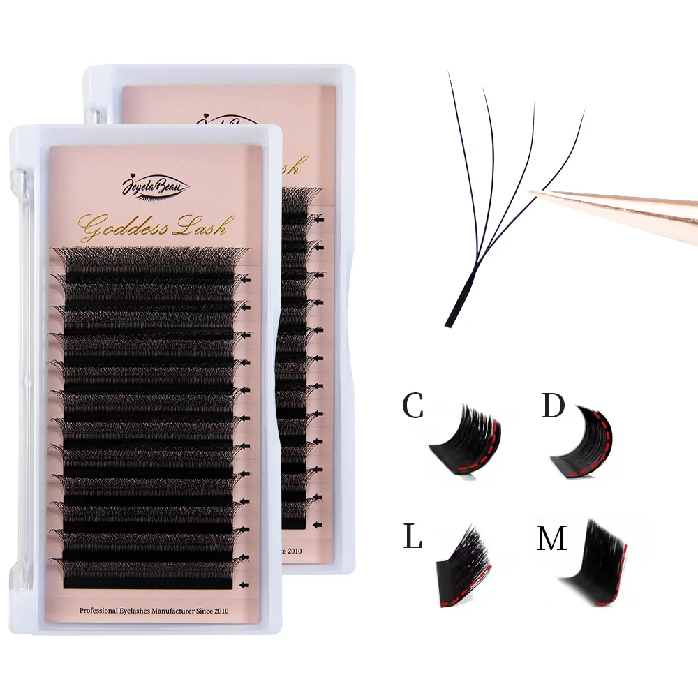 4DW Lashes Extension M L C D Curl Individual Mink W Lashes 3D W-shaped Volume Fan Eyelash Extension Black 4D 0.07/0.10mm Natural