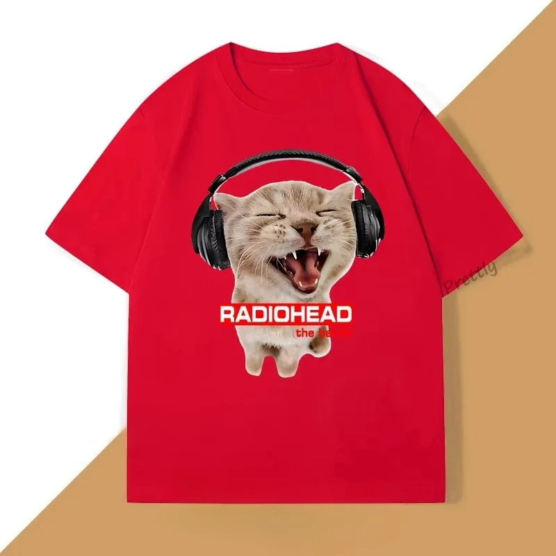 Lustiges Headset-Katzen-Radiohead-The-Bends-Grafik-T-Shirt Unisex Vintage Rockband-Tee Y2K Hip-Hop Streetwear Tops Musik-Fan-T-Shirts – Detail 7