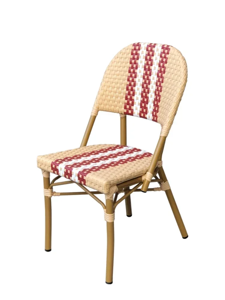 French style chairs, rattan woven dining chairs, balcony tables and chairs, green imitation rattan outdoor backrest chairs