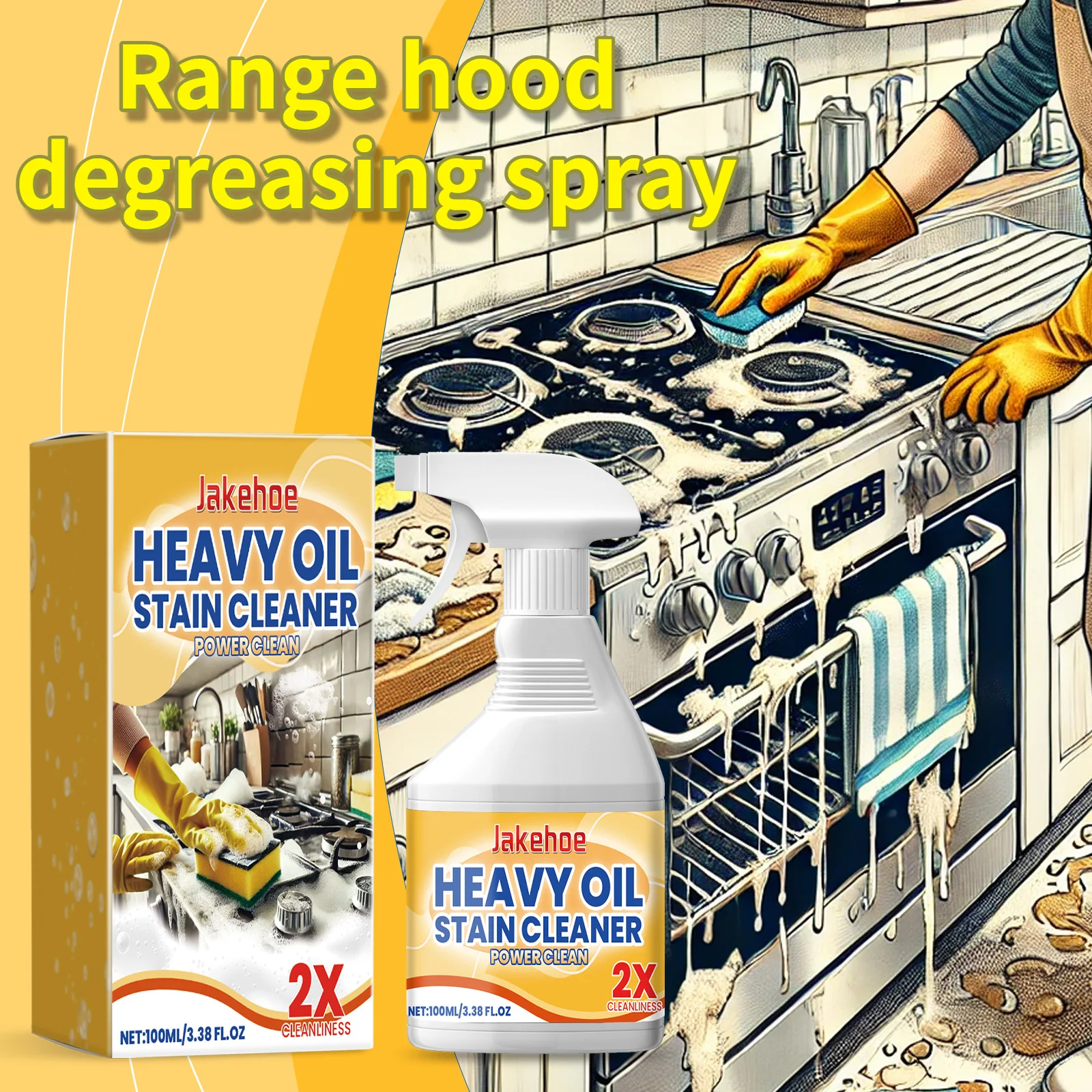 

Range Hood Cleaning Spray Heavy Duty Kitchen Stove & Tableware Degreaser Fast Acting Stain Remover & Degreasing Agent 100ml