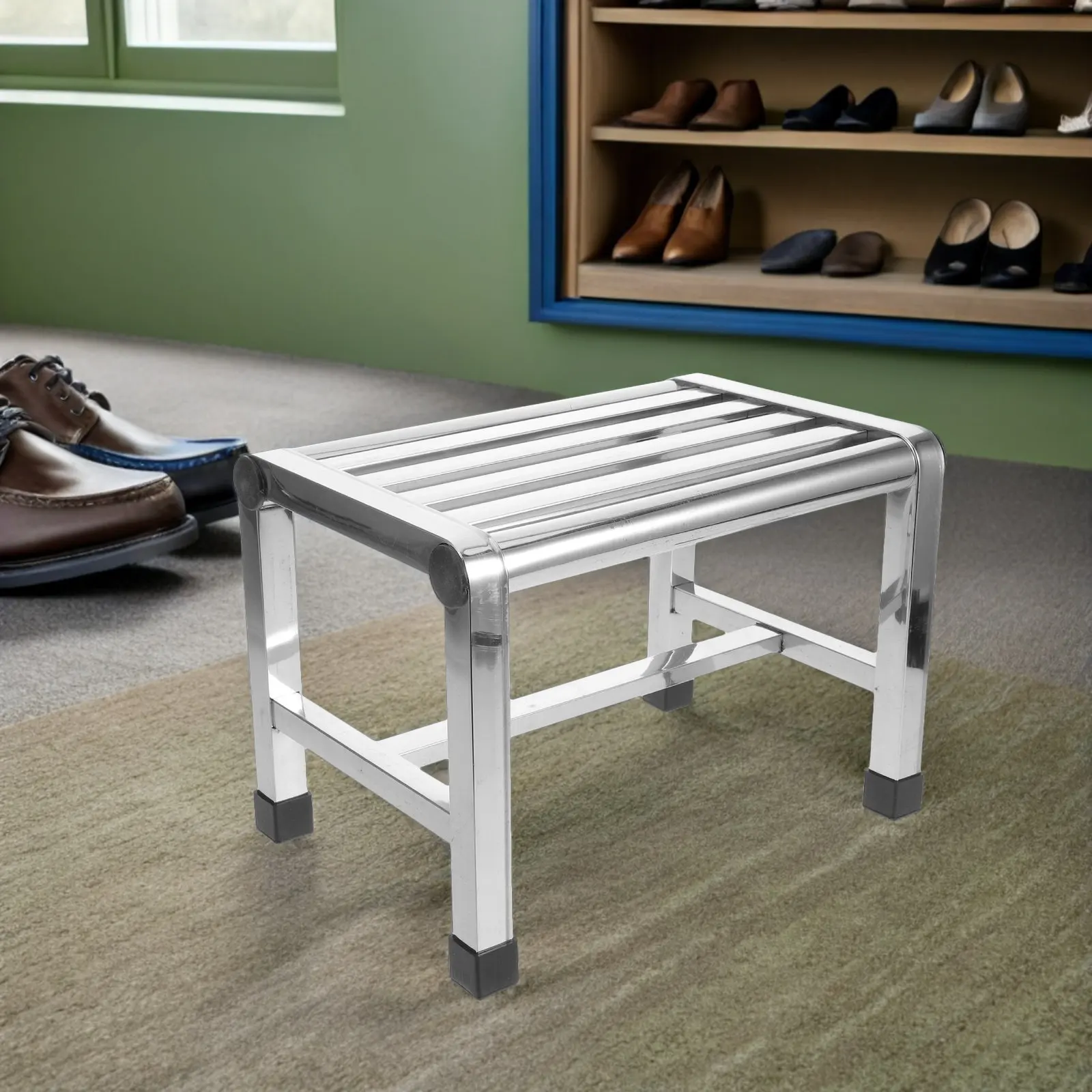Waterproof Stainless Steel Shower Stool Non Slip Heavy Duty Bath Seat Compact Lightweight Shower Chair for Elderly Spa Shaving