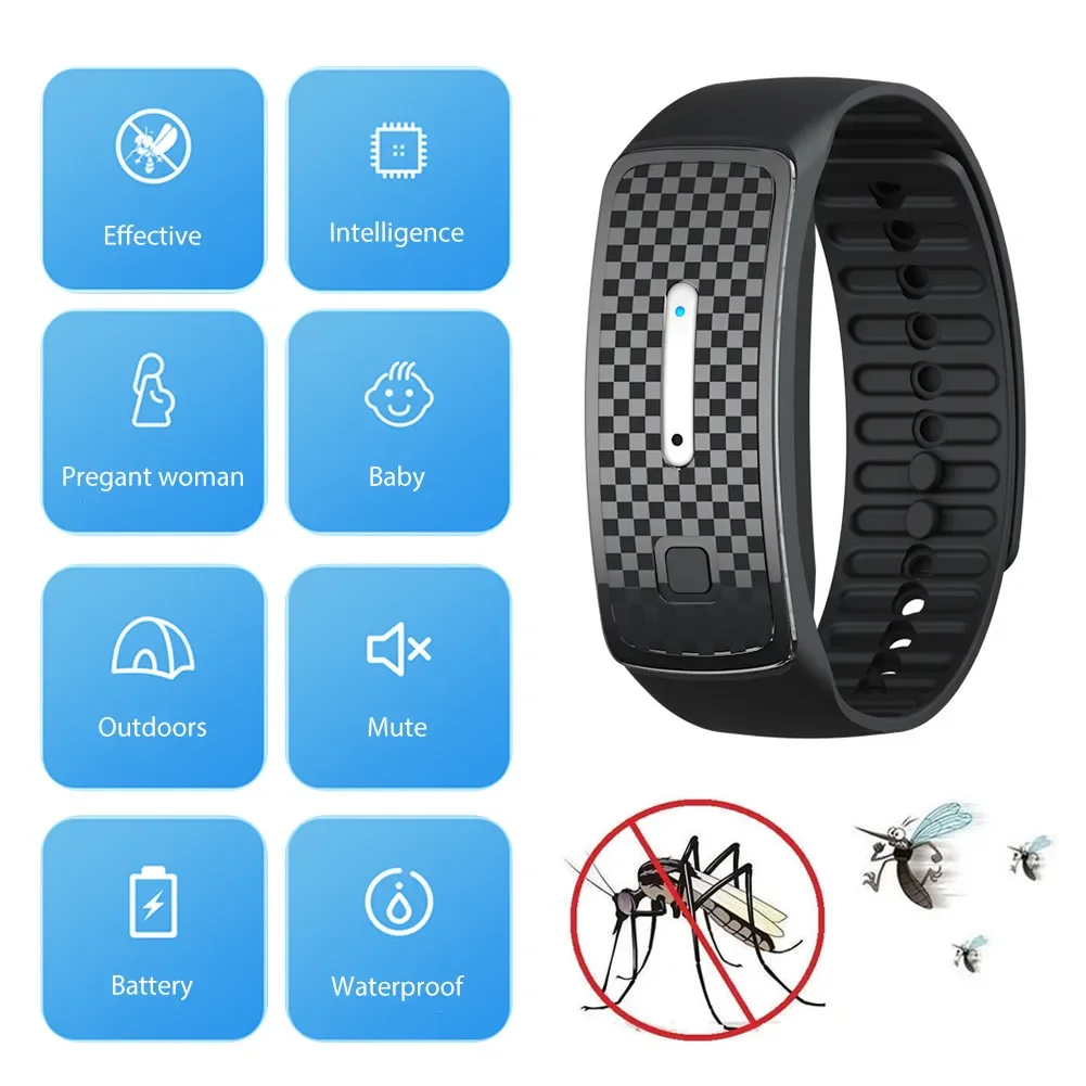 2024 Anti Mosquitoes Bite Wristband Outdoor Repeller Bugs Ultrasonic Mosquitoes Repeller Bracelet USB Charging Smart Wrist Watch