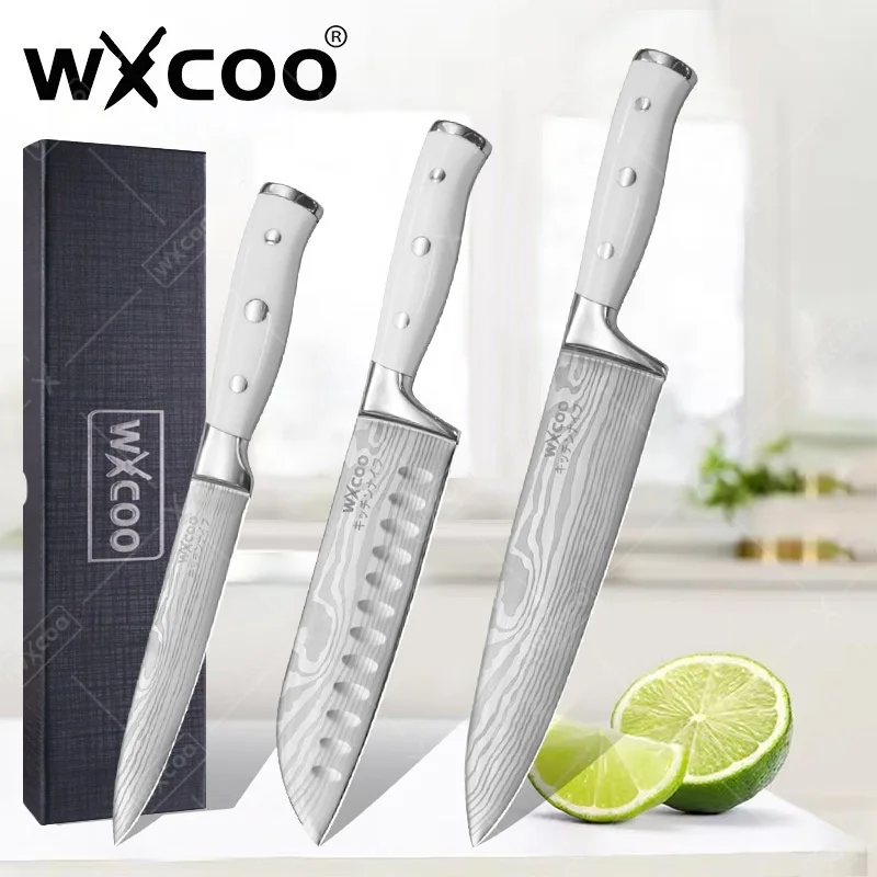 WXCOO Kitchen Knives Set Japanese Santoku Knife Utility Knives Chef Knife Slicing Meat Butcher Cleaver for Fish Vegetables Fruit