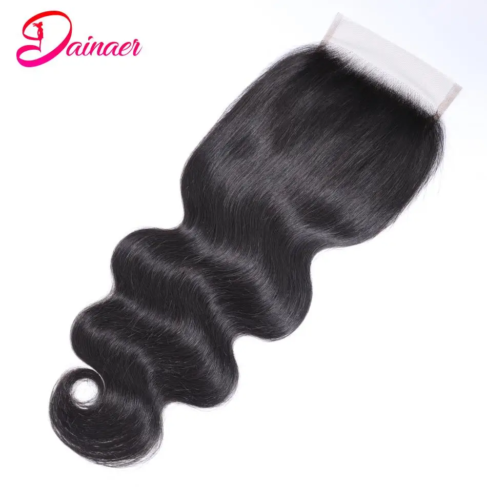 Cabelo humano Remy da onda do corpo indiano, fechamento transparente do laço 4x4, laço suíço, somente 12-22 ", cor natural