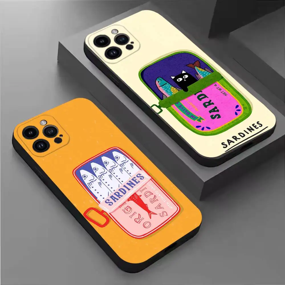 

Fish Funny Sardines Phone Case For iPhone 16,15,14,13,12,11 Plus,Pro Max,XS,X,XR,SE,Mini,8,7,Soft Silicone Black Cover