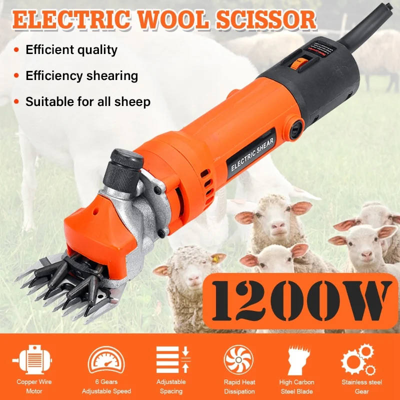 [6 gears adjustable speed] 1200W 110V/220V Electric Shearing Sheep Shear Animal Trimmer Cutter Hair Wool Scissor