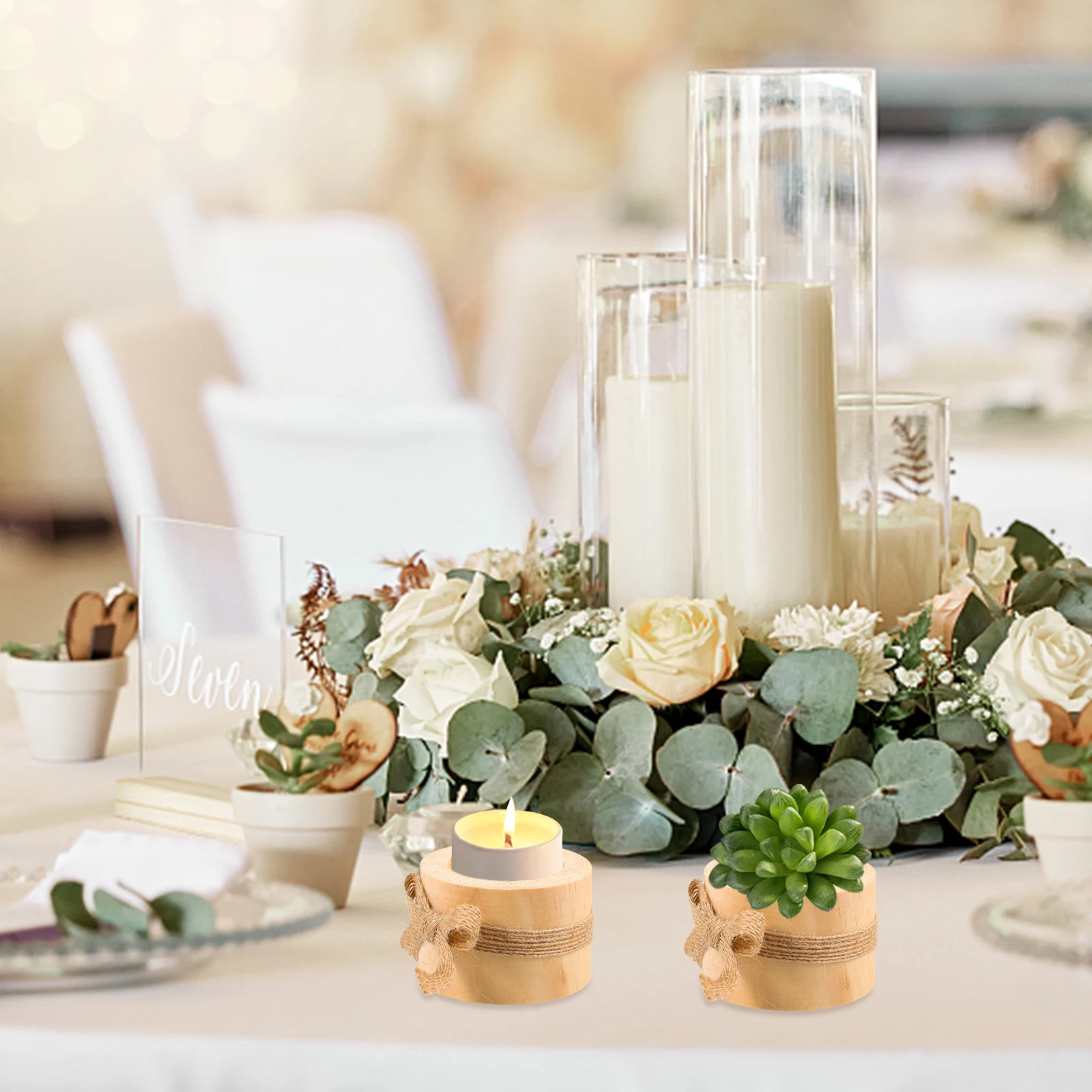 

3Pcs Pine Wood Holder European Style Candlestick Creative Succulent Pot Tealight Decoration for Home Cafe Wedding