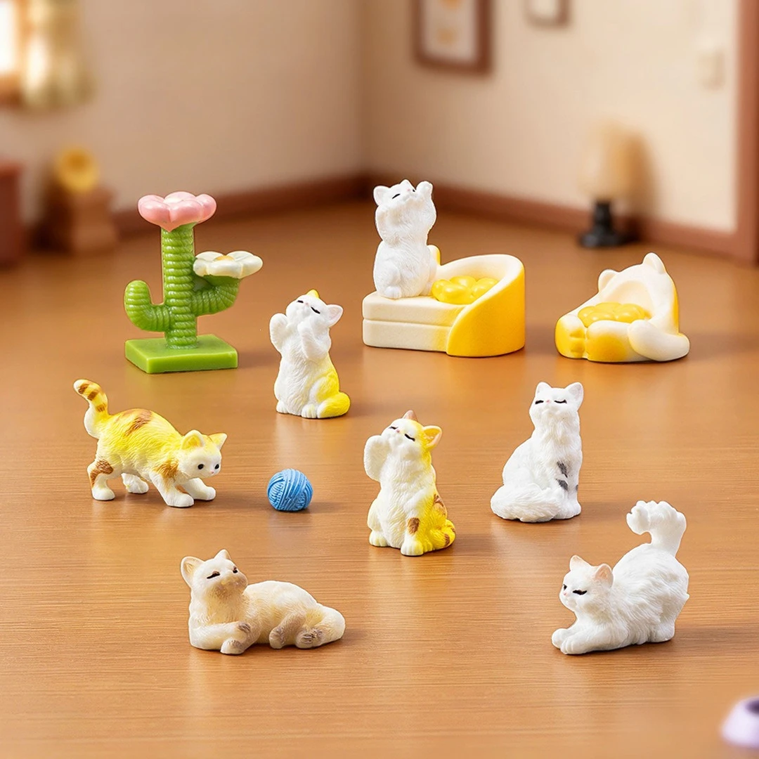 100pcs Cute 3D Animal Mini Kitten Dog Doll Resin Charms DIY Keychain Jewelry Accessories Desktop Ornament Dollhouse Decor