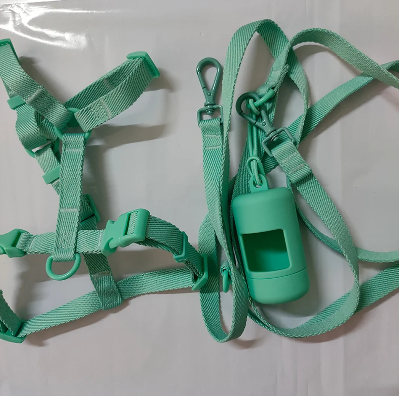

Мятно-зеленый шлейка для собак, жилет, поводок с двойной головкой, комбинированный с диспенсером для мешков для собачьих какашек, поводок для собак, набор держателей для мешков для какашек