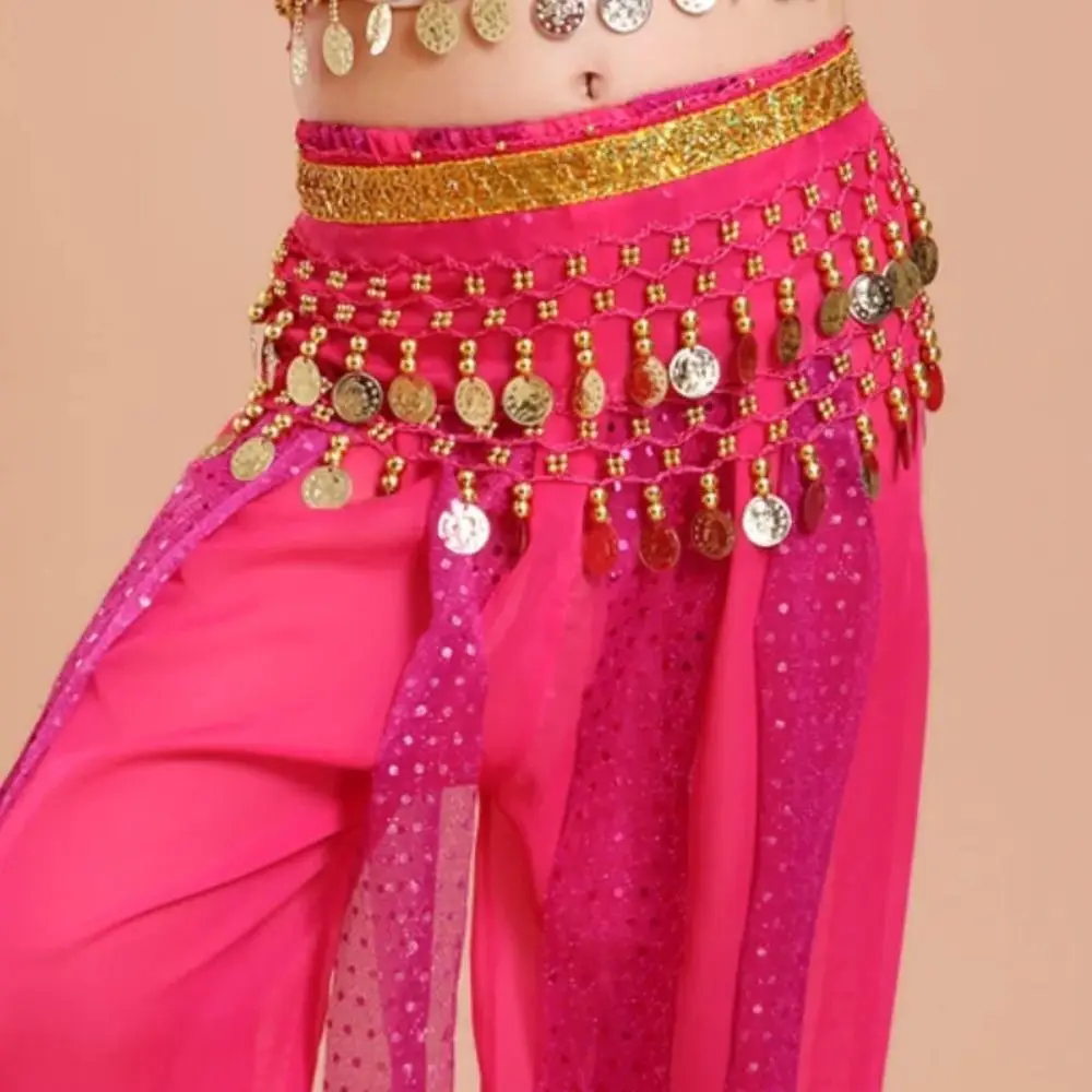 Nuovi bambini Monete di metallo Catena in vita Chiffon Moda Sciarpa dell'anca Cintura di danza indiana Costumi di performance Catena per cintura in vita Dacning