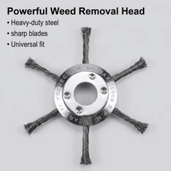6inch Steel Wire Wheel Head Grass Trimmer Head Universal Weed Brush Fit Straight Shaft Brushcutter Removal Moss Rust