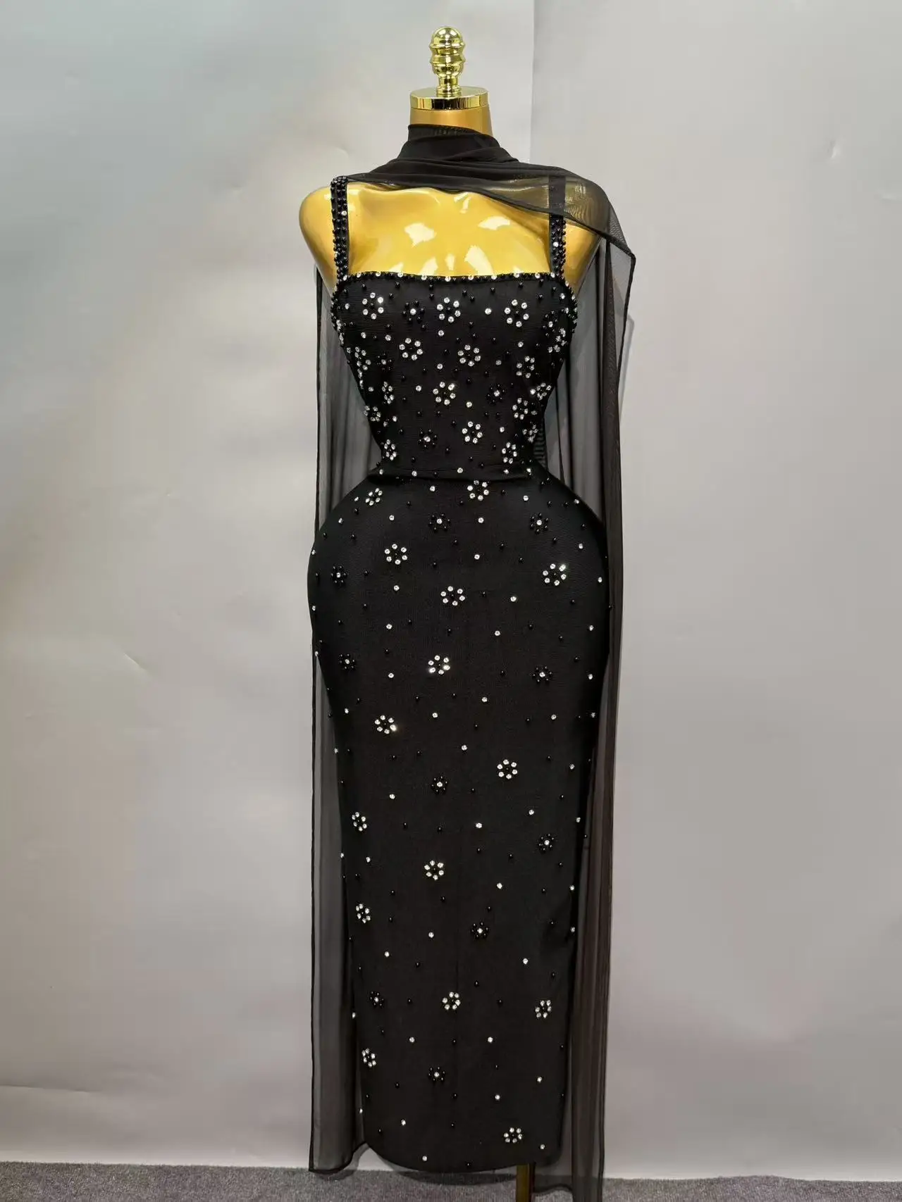 elegant-black-beaded-strap-bodycon-dress-with-back-split-and-shawl-evening-gown-for-parties-atmosphere-sensation-and-classiness