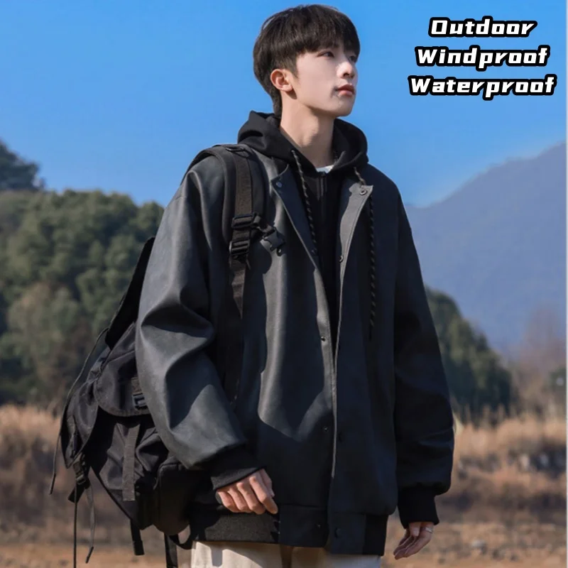 

False Two-layer Hooded Jacket Coat Pilot Standing Collar Punching Jacket Casual Boys Jacket Waterproof Windproof Warmth