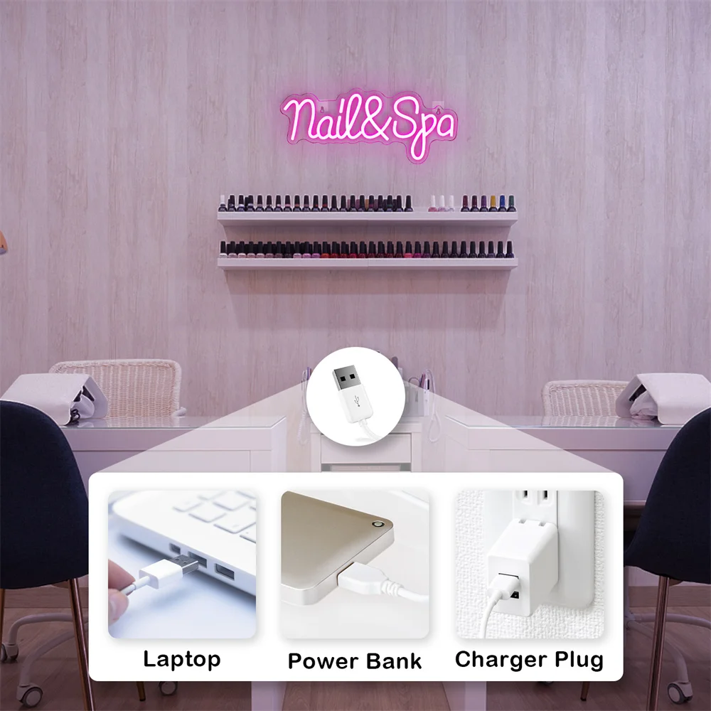 LED Nail And Spa Neon Sign Light Pink Nail Spa salone di bellezza Studio LED Wall Art Decoration Sign Business Shop Barber Room Decor
