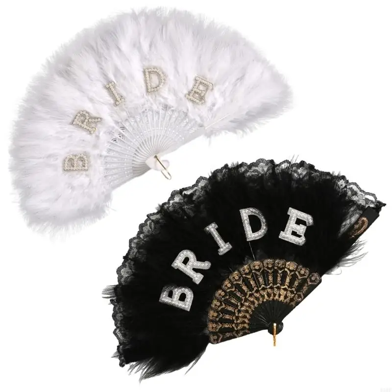 

Элегантный кружевной веер с перьями для невесты, свадебной вечеринки, аксессуар для фотосессии E0BF